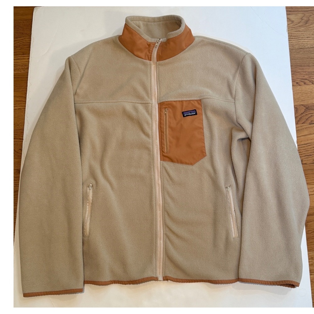 Patagonia Retro Pile Fleece Jacket Tan Orange Full Zip Mens Large 45286